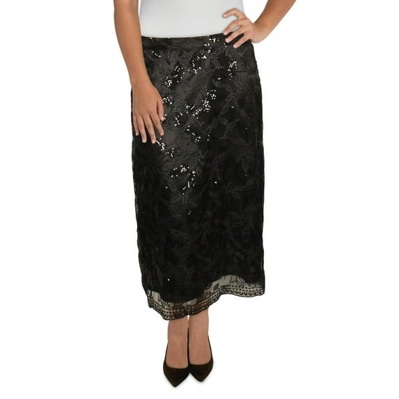 Anne Klein Womens Sequined Midi A-Line Skirt