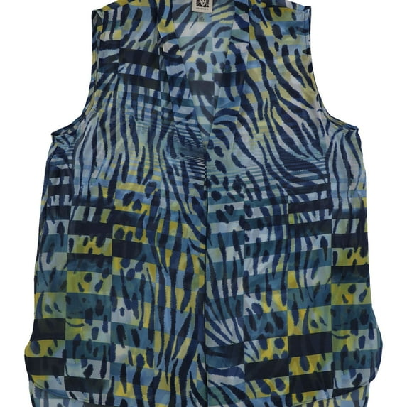 Anne Klein Womens Sheer Split Neck Pullover Blouse, Blue, 14