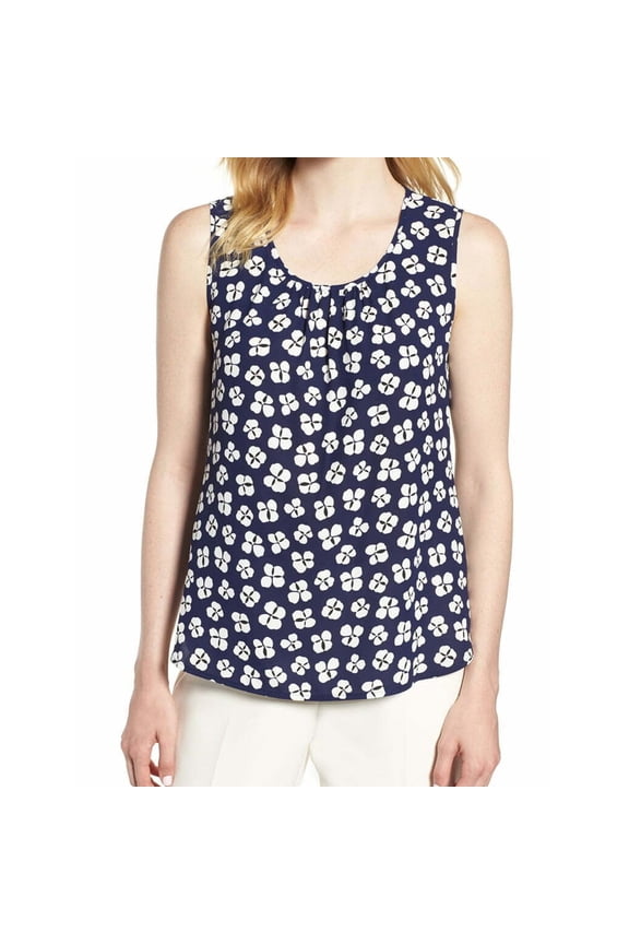 Womens Shirred Neck Tank Top, Blue, Small