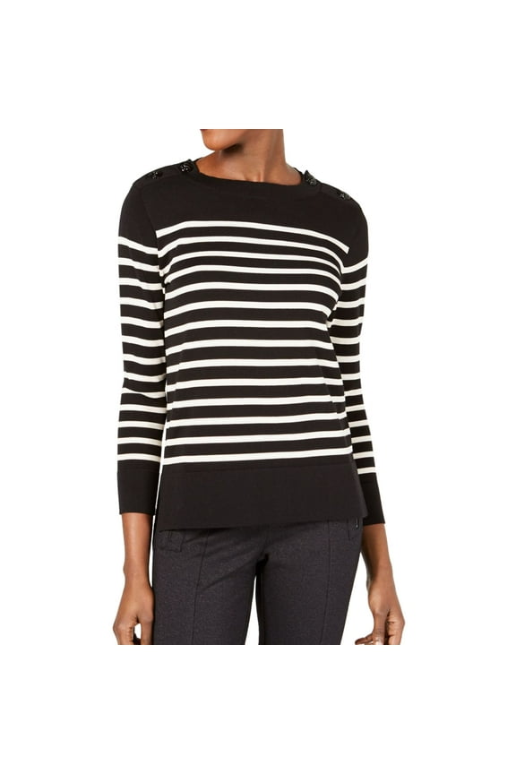 Womens Shoulder Button Pullover Sweater, Black, X-Small