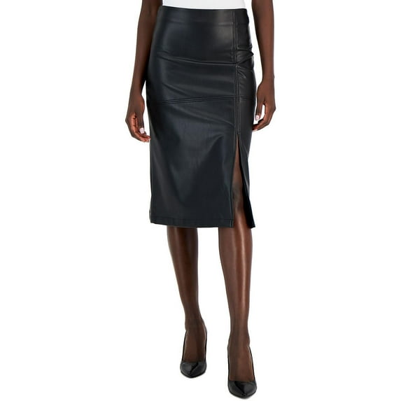 Women's Hollywood Faux-Leather Slit-Front Skirt Anne Black 8