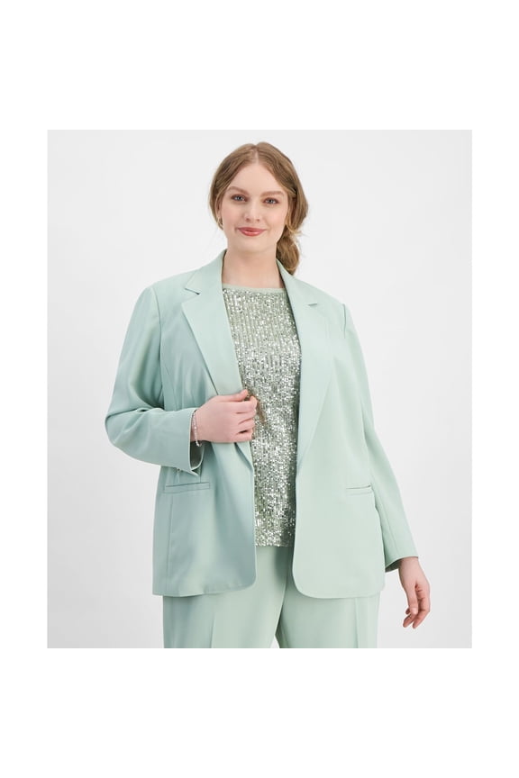 Womens Solid Blazer Jacket, Green, 3X