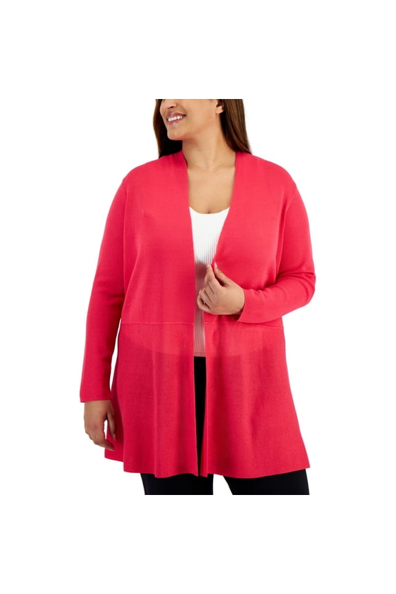 Womens Solid Cardigan Sweater, Pink, Plus Size, 1X