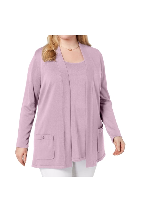Womens Solid Cardigan Sweater, Purple, Plus Size, 0X