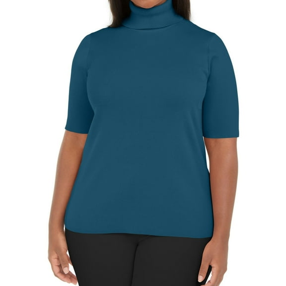 Anne Klein Womens Solid Pullover Sweater, Blue, Plus Size, 0X