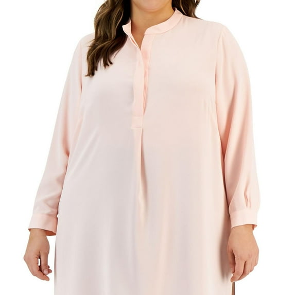 Anne Klein Womens Solid Tunic Blouse, Pink, Plus Size, 1X