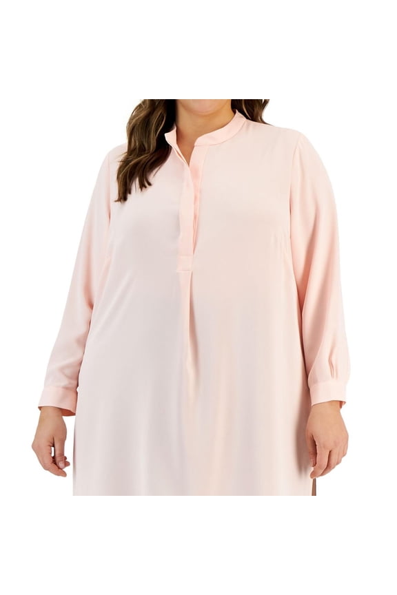 Womens Solid Tunic Blouse, Pink, Plus Size, 2X