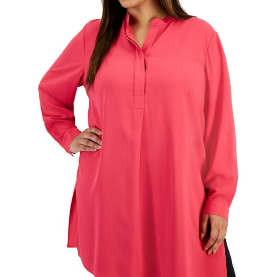 Anne Klein Womens Solid Tunic Blouse, Pink, Plus Size, 3X