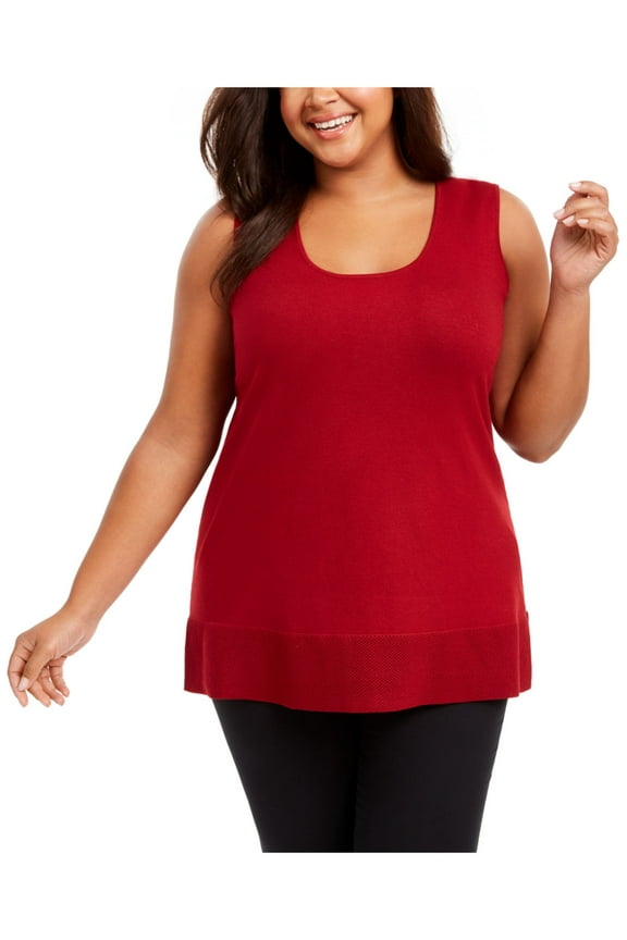 Womens Split Hem Tank Top, Red, Plus Size, 1X