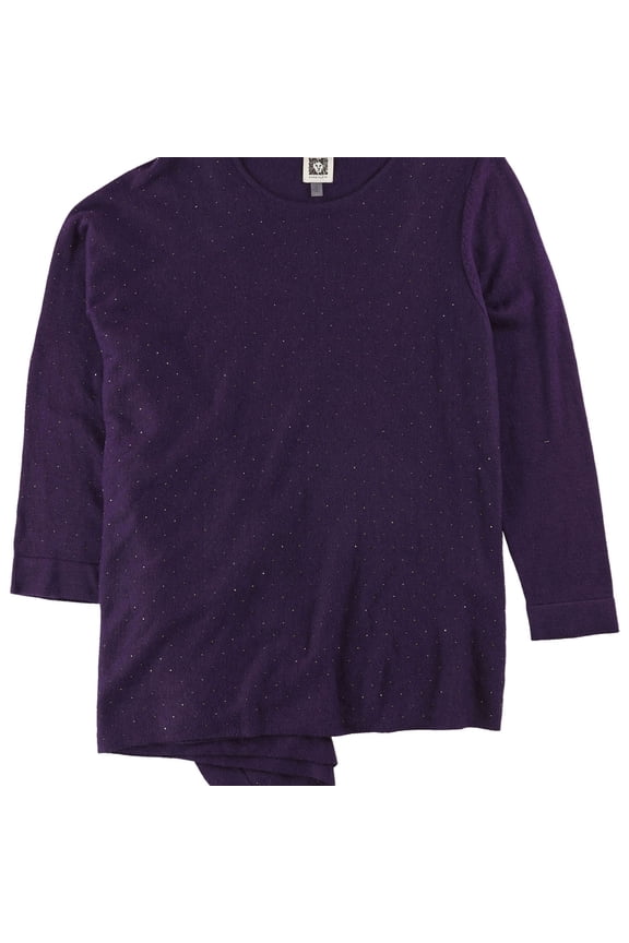 Womens Studded Asymmetrical Pullover Sweater Purple S