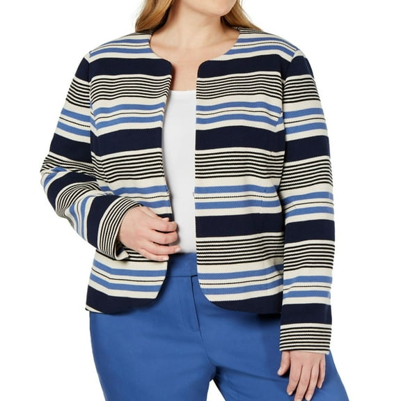 Anne Klein Womens Tulip Jacket, Blue, Plus Size, 14W