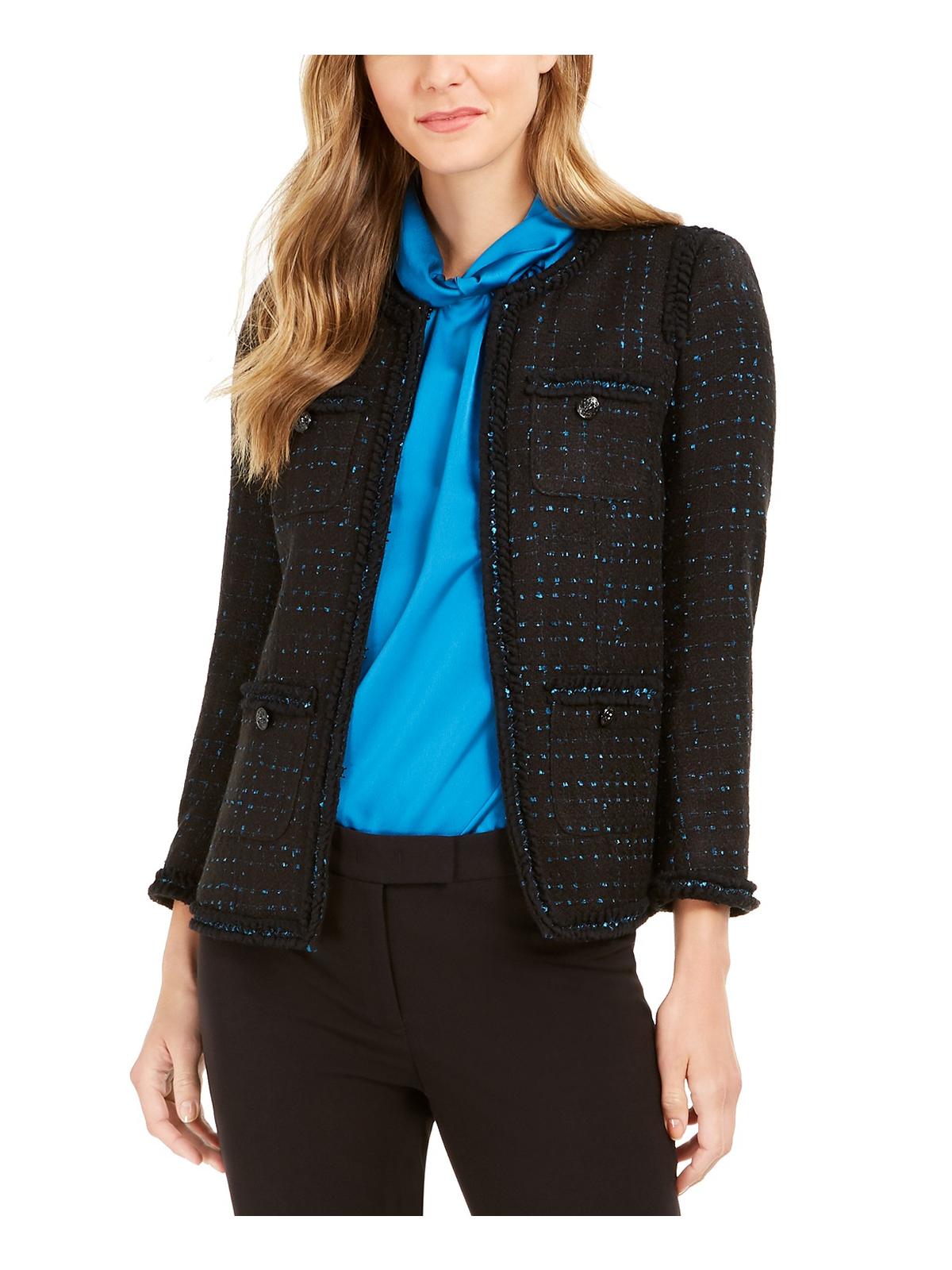 Anne Klein Womens Tweed Colorblock Suit Jacket Black 10 - image 1 of 2