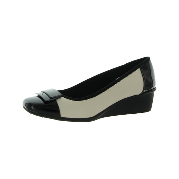 Anne Klein Waverly Wedge Pump Heels for Women, Slip on Shoes with Cap Toe Design, Padded Footbed, Textile Upper and Fabric Lining