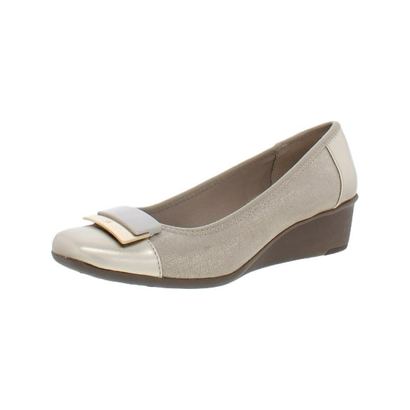 Anne Klein Womens Waverly 2 Faux Leather Slip On Wedge Heels