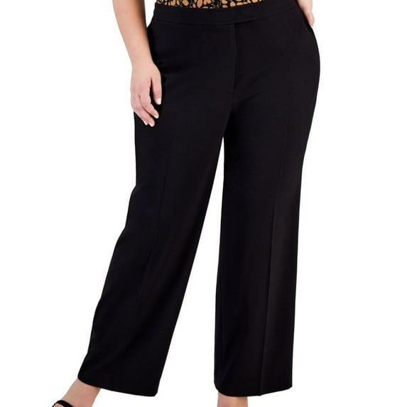 Anne Klein Womens Wide Leg Casual Trouser Pants, Black, Plus Size, 14W