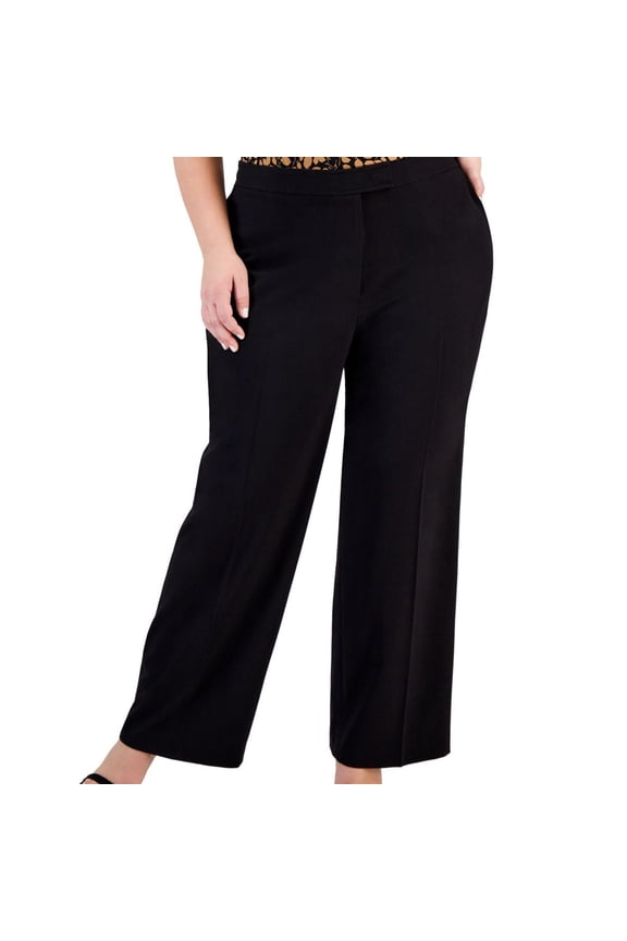 Womens Wide Leg Casual Trouser Pants, Black, Plus Size, 14W