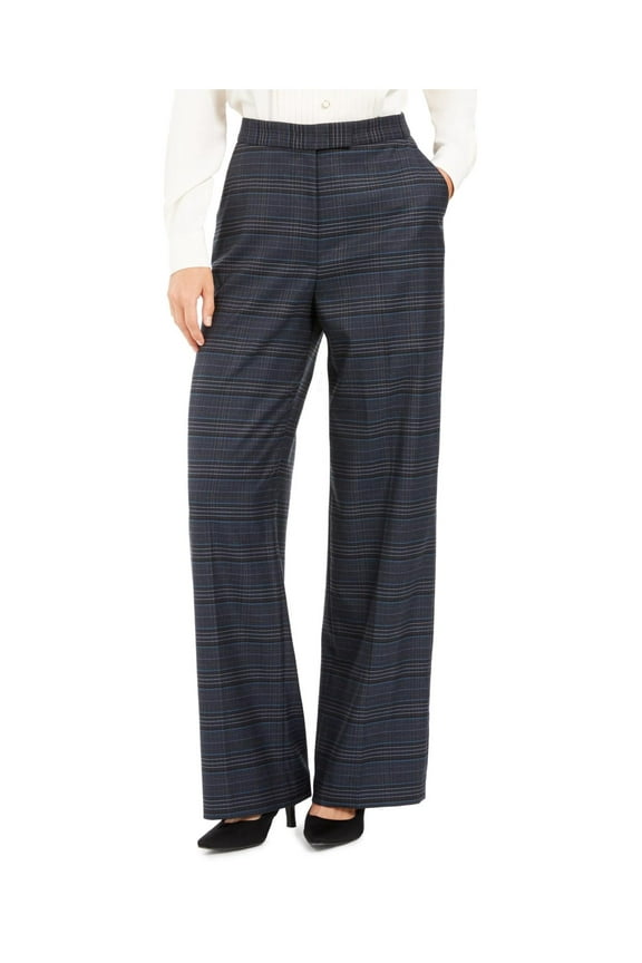 Womens Window Pane Plaid Wide Leg Pants