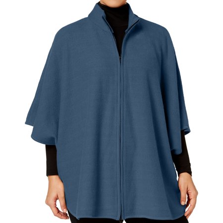 Anne Klein Womens Zip Front Cape Jacket, Blue, Plus Size, 3X