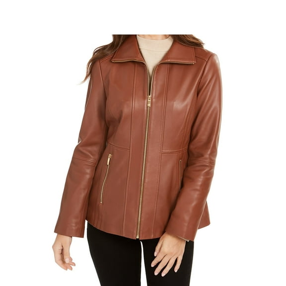 Anne Klein Zip-Front Leather Jacket