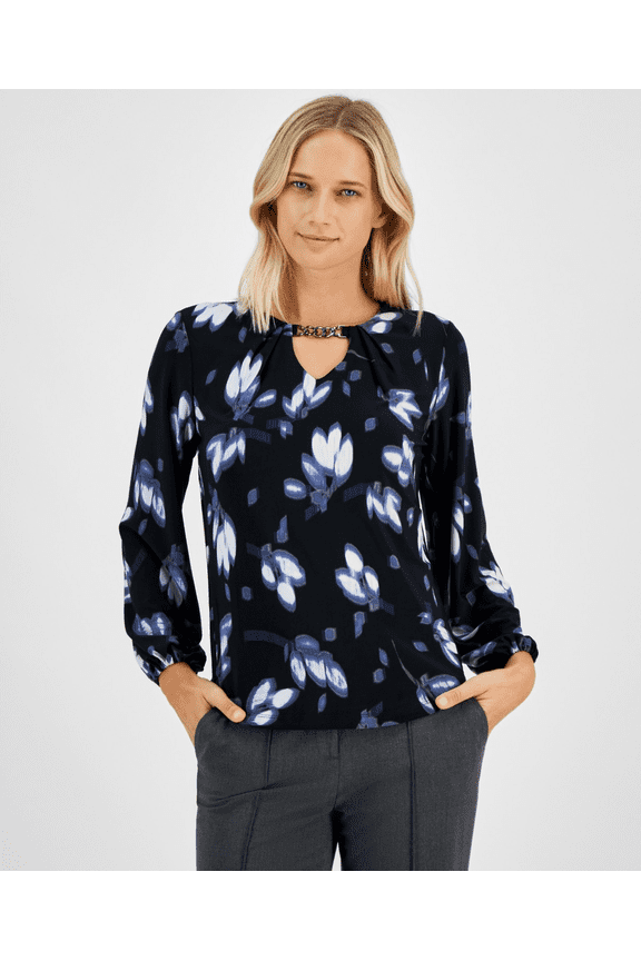 womens Chain Neck Top, l, Grey