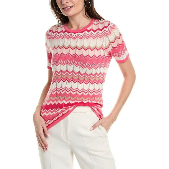 Anne Klein womens Chevron Cap Sleeve Sweater, S, Pink