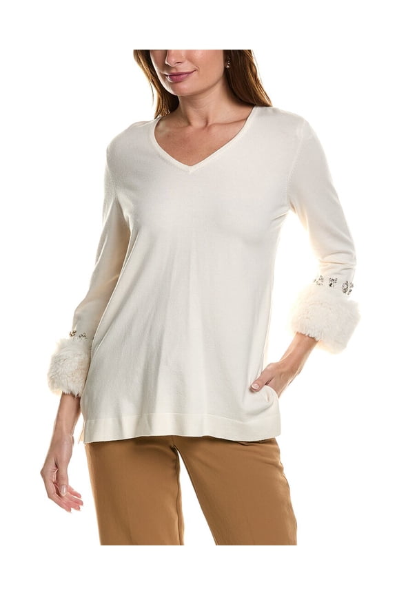 womens Embellished Sweater, xs, White