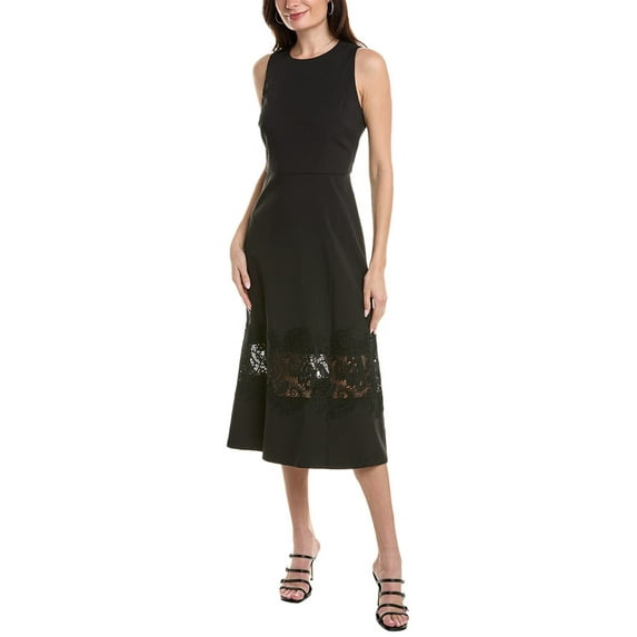 Anne Klein Women's Lace Hem Fit And Flare Midi Dress (Black, 8)