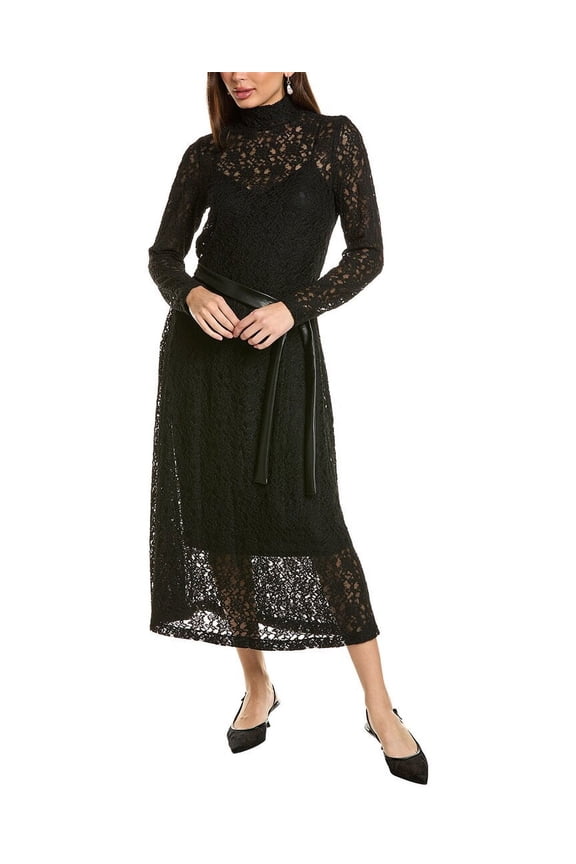 womens Mock Neck Midi Dress, m, Black