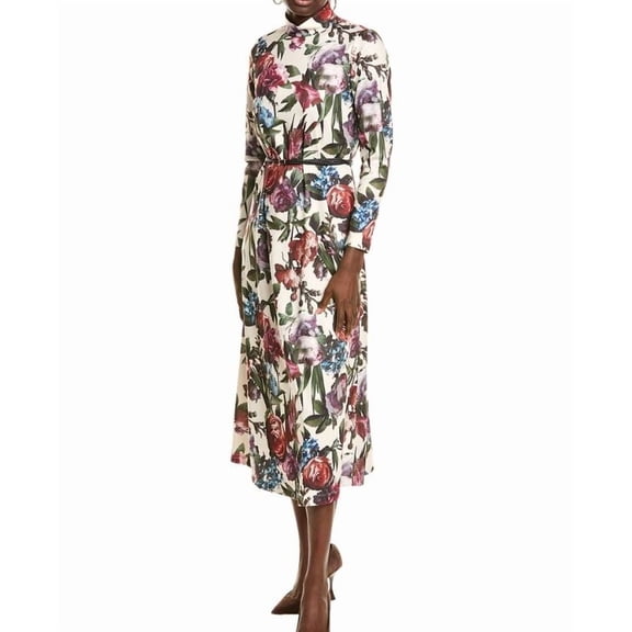 Anne Klein womens Mock Neck Printed Midi Dress, s, Pink
