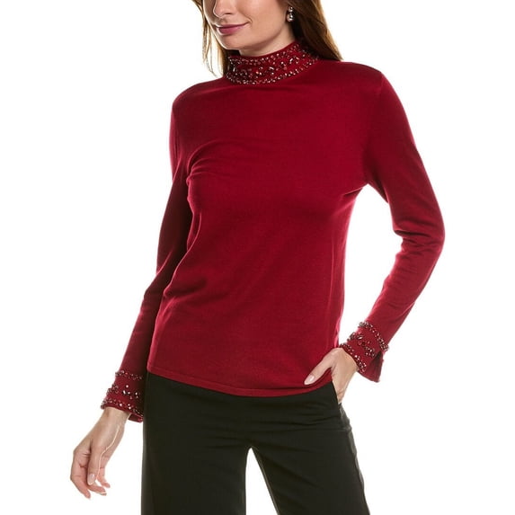 Anne Klein womens Mock Neck Sweater, xs, Red