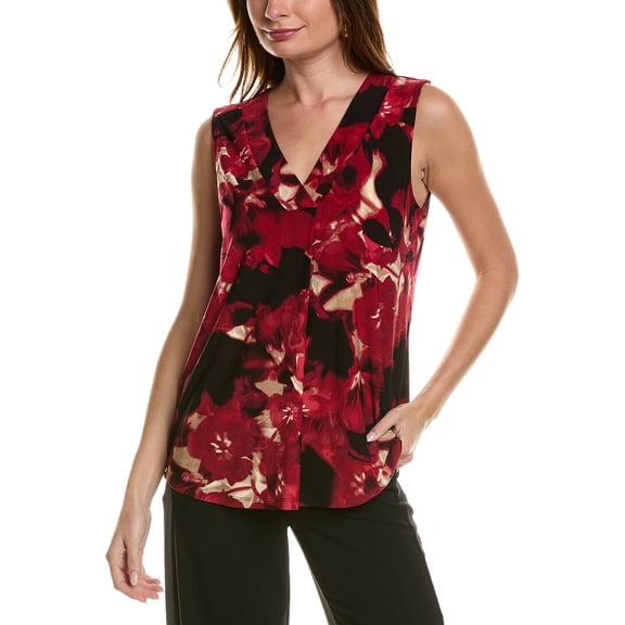 Anne Klein womens Pleat Front Shell, l, Red
