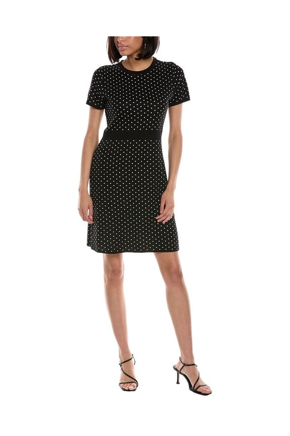 womens Polka Dot Sweaterdress, L, Black