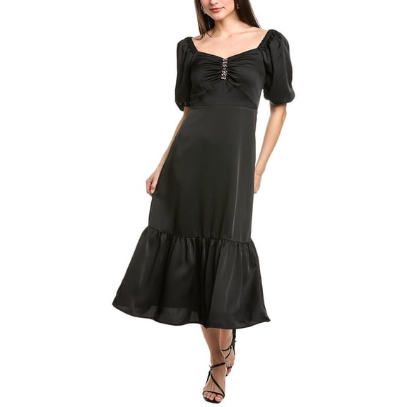 Anne Klein womens  Puff Sleeve Midi Dress, 14, Black