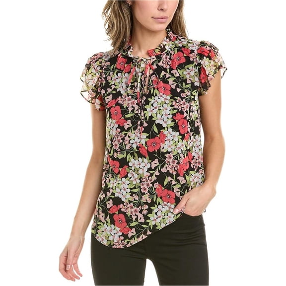 Anne Klein womens  Ruffle Neck Blouse, S, Red