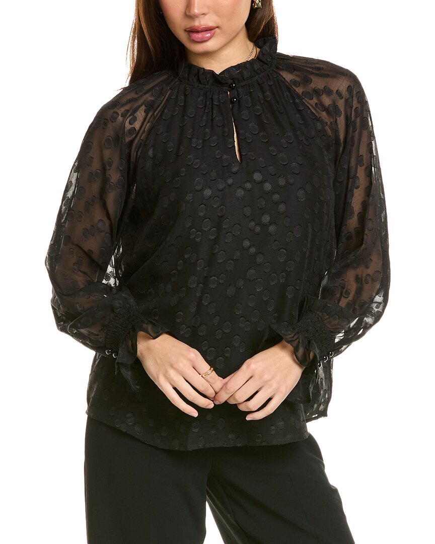 Anne Klein womens  Ruffle Neck Blouse, m, Black