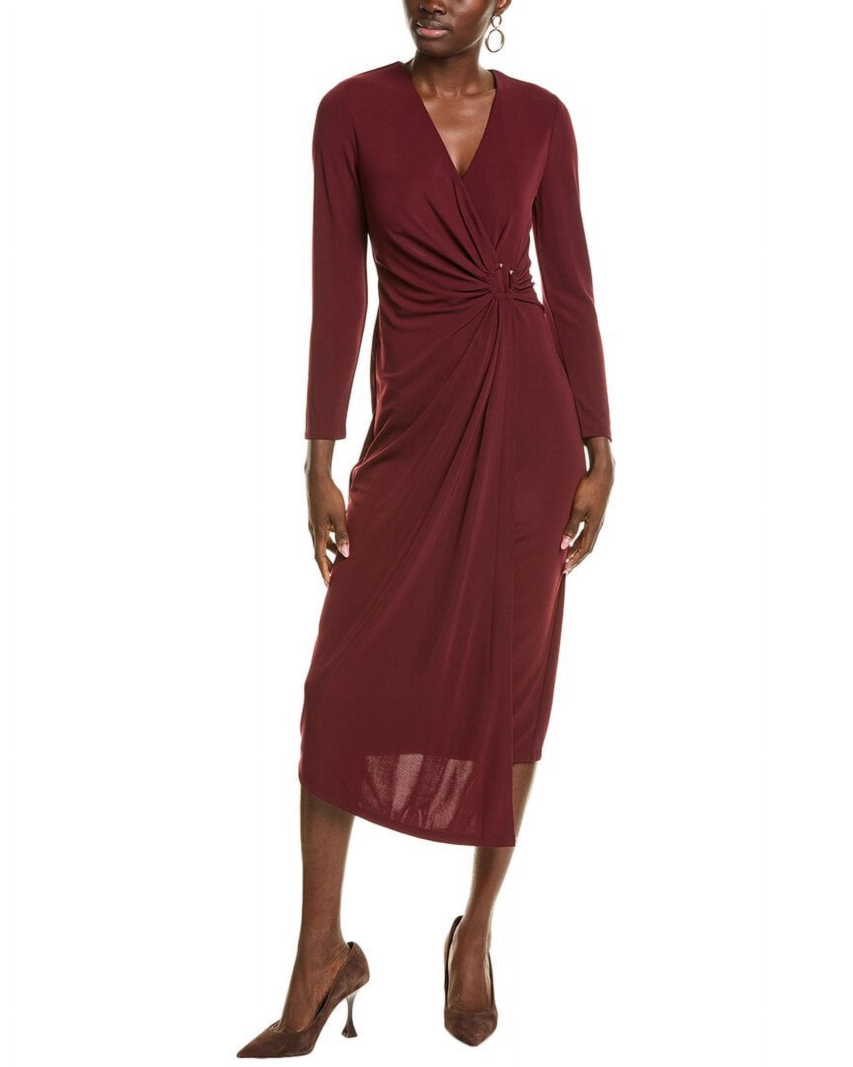 Anne Klein Womens Shirred O-Ring Midi Dress, S, Red