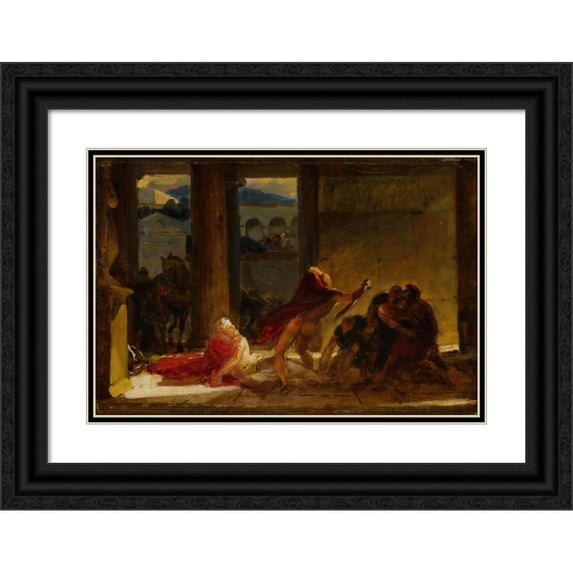 Anne Louis Girodet-Trioson 18x13 Black Ornate Wood Framed Double Matted Museum Art Print Titled - The Death of Pyrrhus