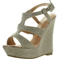 thumbnail image 1 of Anne Marie Womens KENDRA-1 Open Toe High Heel Wedge Platform Sandal Shoes, Gold, 10, 1 of 4