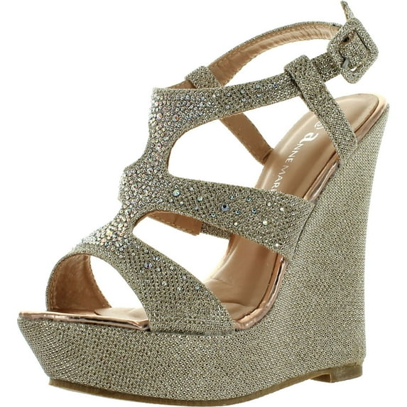 Anne Marie Womens KENDRA-1 Open Toe High Heel Wedge Platform Sandal Shoes, Gold, 10