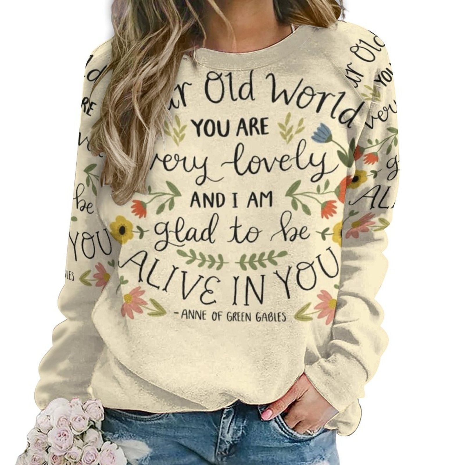 Anne Of Green Gables " Dear Old World " Quote Oversized Hoodie Women