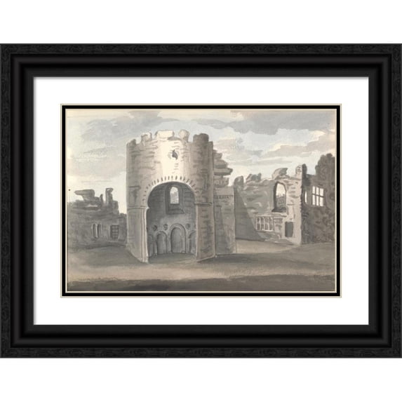 Anne Rushout 18x13 Black Ornate Wood Framed Double Matted Museum Art Print Titled - Ludlow Castle (1830)