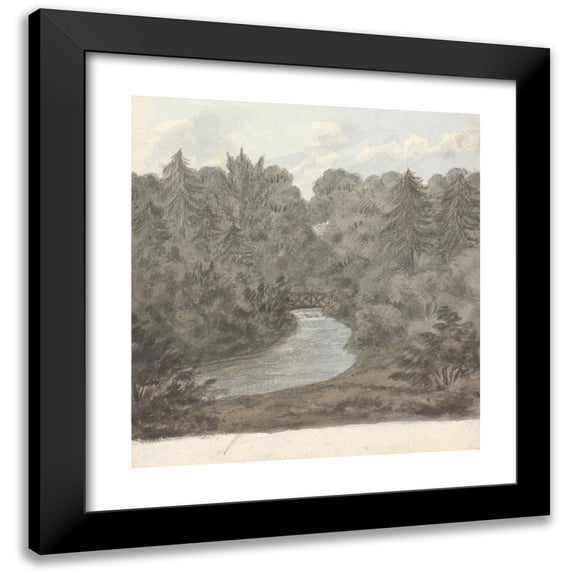 Anne Rushout 20x21 Black Modern Framed Museum Art Print Titled - Thornery Pool, Sezincote (1824 to 1832)