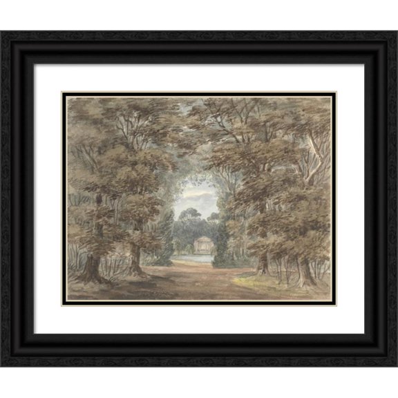 Anne Rushout 24x19 Black Ornate Framed Double Matted Museum Art Print Titled: Garden Temple, Wanstead Grove (1824 to 1832)