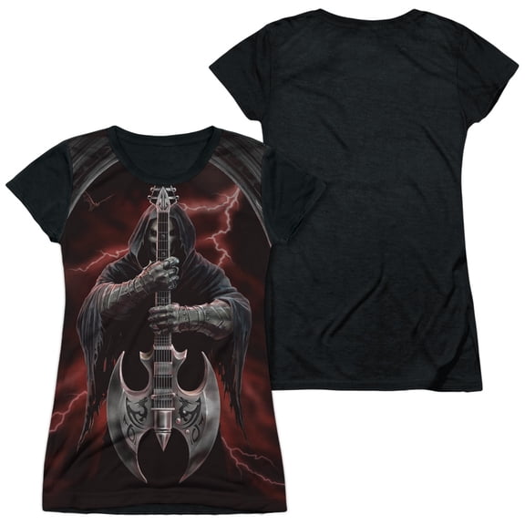 Anne Stokes - Rock God - Juniors Teen Girls Black Back Sleeve Shirt - Small