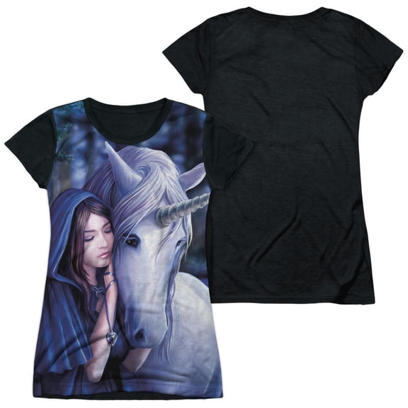 Anne Stokes - Solace - Juniors Teen Girls Black Back Sleeve Shirt - Small