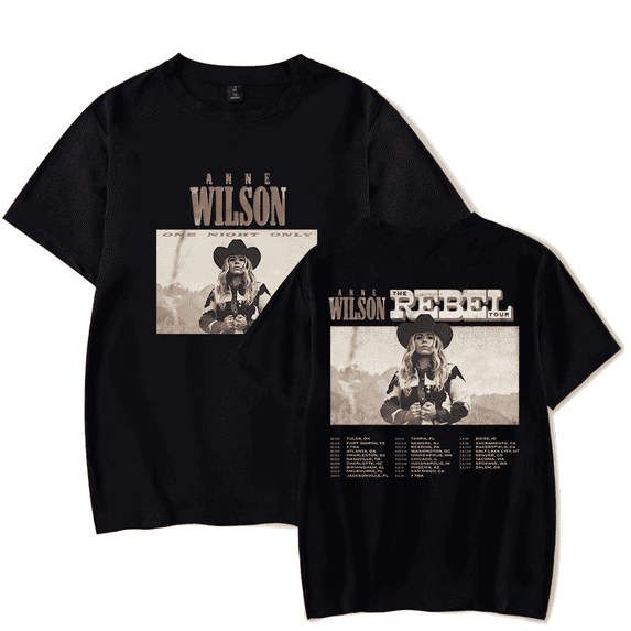 Anne Wilson Rebel Tour Merch - Cotton Short Sleeve T-Shirt, Summer Casual Fashion for Men & Women,XXS,Black