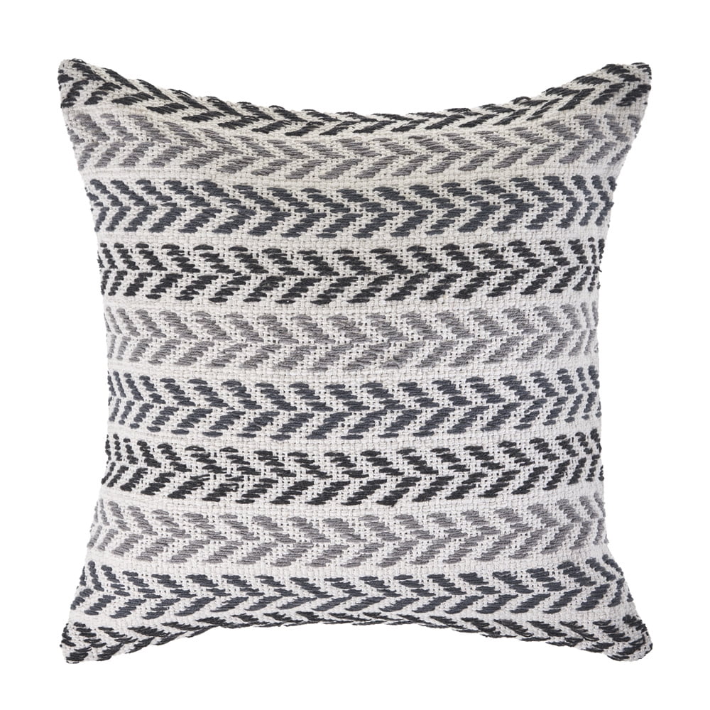 Handwoven Gray and Black Chevron Cotton Throw Pillow, 18" x 18"
