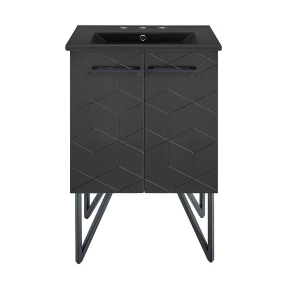Annecy 24 in. Phantom Black Bathroom Vanity With Black, 3-Hole Ceramic Sink Top