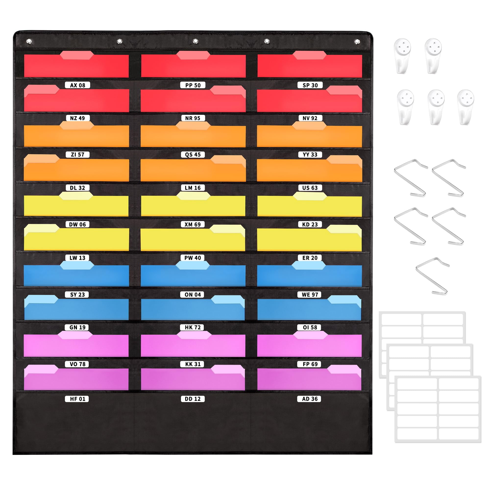 Annecy 30 Pockets Classroom Mailbox, Hanging Wall File Organizer, Black Storage Pocket Chart for ...