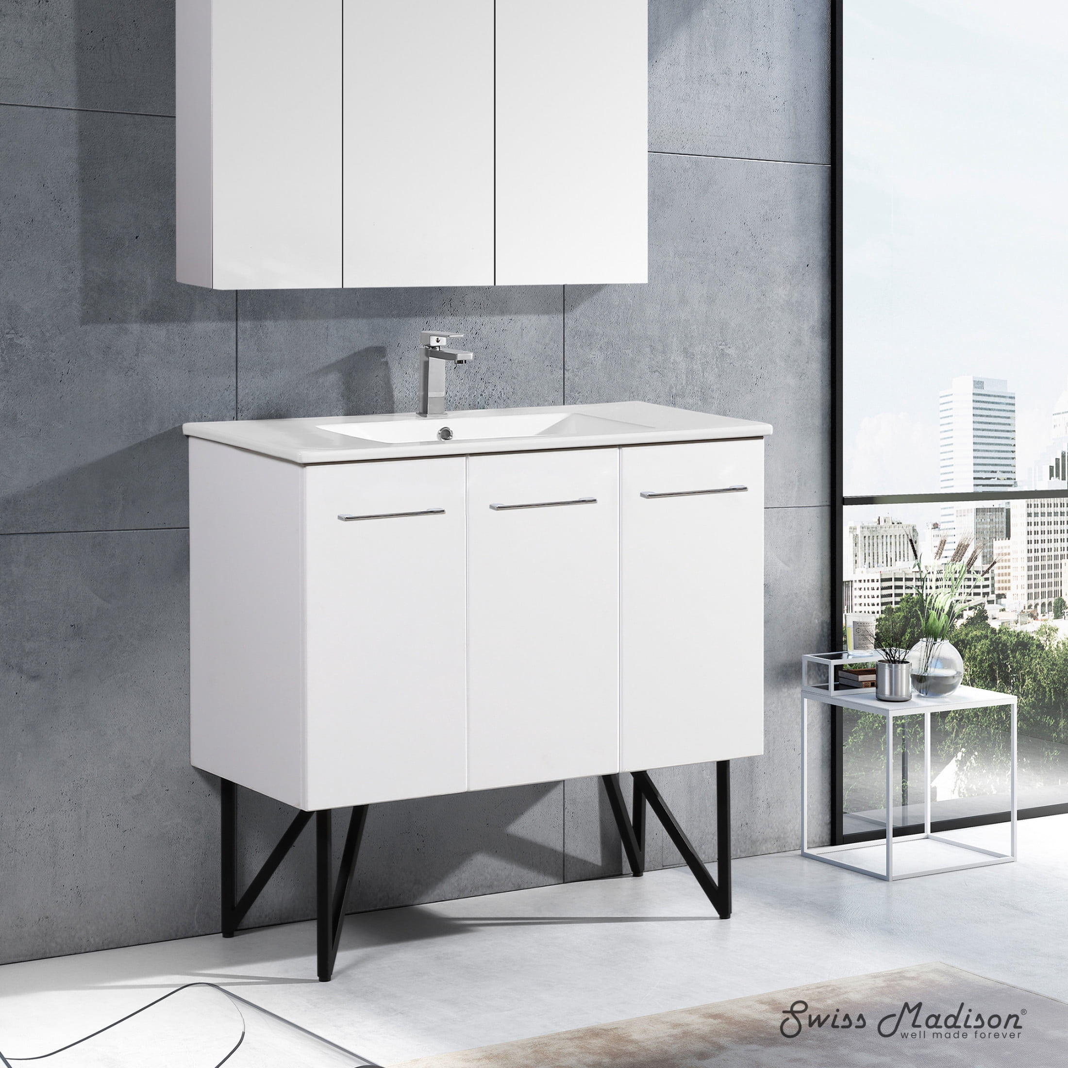 Annecy 36" Freestanding Bathroom Vanity in White with Sink Top